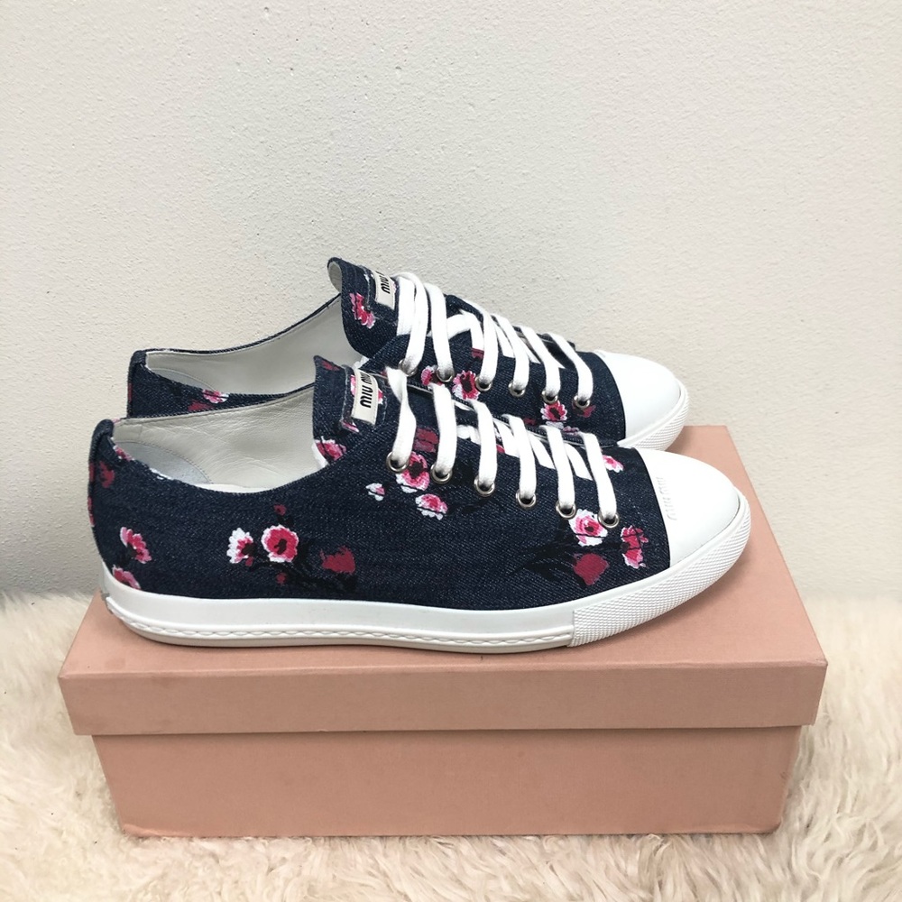 Miu Miu Floral Denim lace up sneakers trainers 39